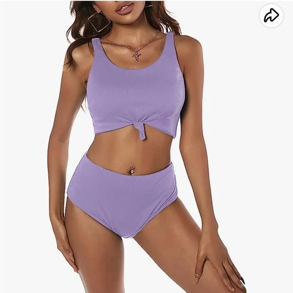 ZAFUL Women's High Waisted Tankini Scoop Neck Knotted Two Pieces Tankini XL - Picture 2 of 8